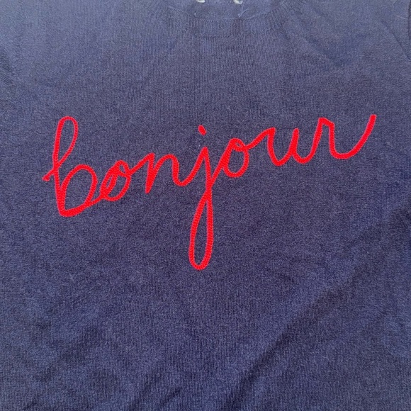 Joie Jenris Women’s "Bonjour" "Au Revoir" Embroidered Sweater Fits Like S/M - Picture 6 of 7